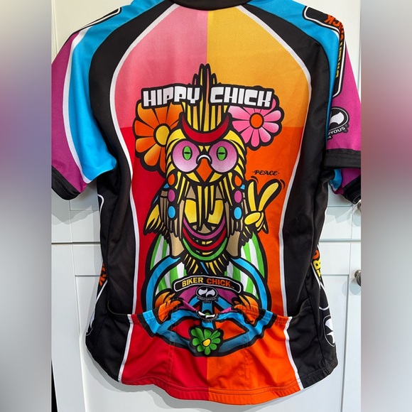 Hippie Chick Cycling Jersey, Biker Chic XL 1/4 zipper front , pockets, vibrant - Picture 2 of 8